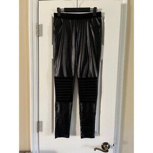 Yelete Black Faux Leather Moto Leggings